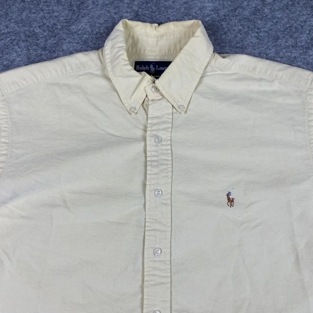 Ralph Lauren Button Down Shirt Mens 16.5 32/33 Yellow Yarmouth Oxford Flesh Pony